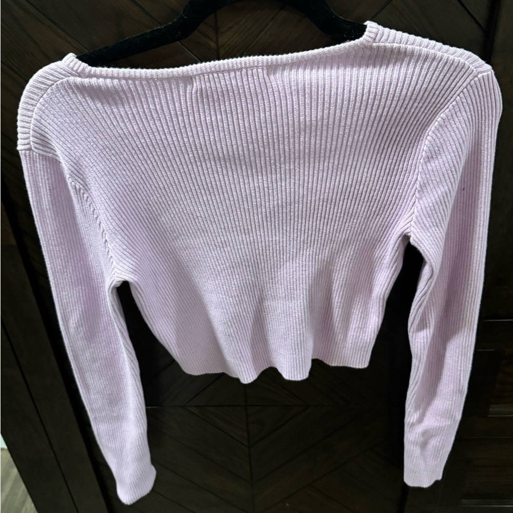 Brandy Melville cropped lavender ribbed 100% cotton sweater- one size - Picture 3 of 4
